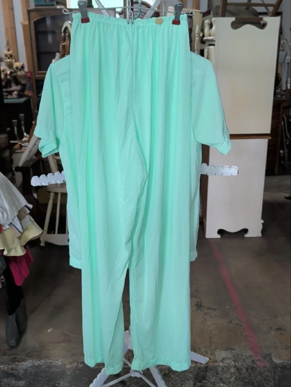 VTG 70s Montgomery Ward Mint Green Nylon Pajama Set Sz 36 S M